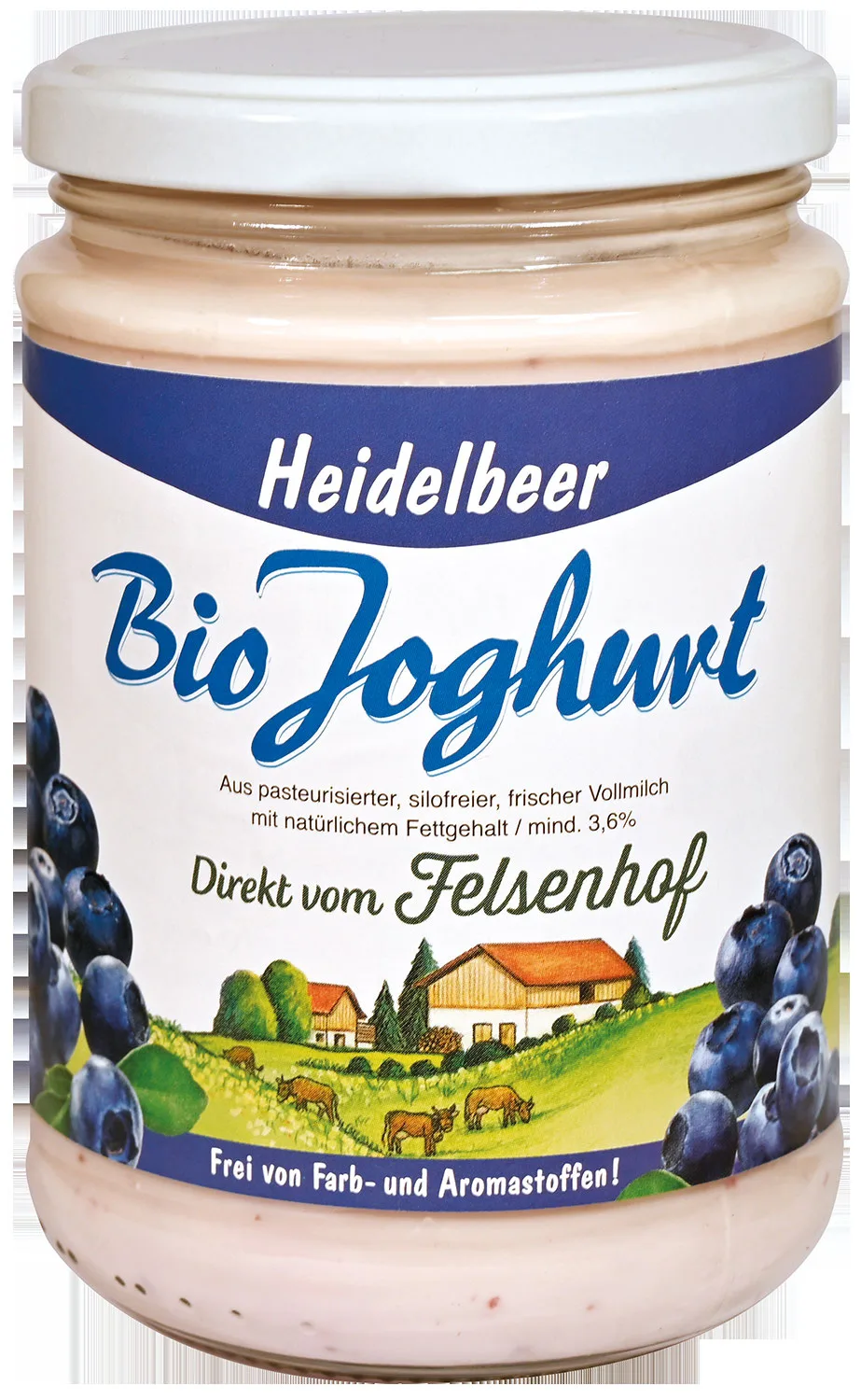 Glas Bio Joghurt Heidelbeer vom Felsenhof
