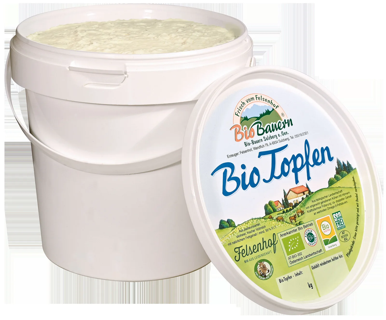 Weißer Kübel Bio Topfen mit abgenommenem Deckel
