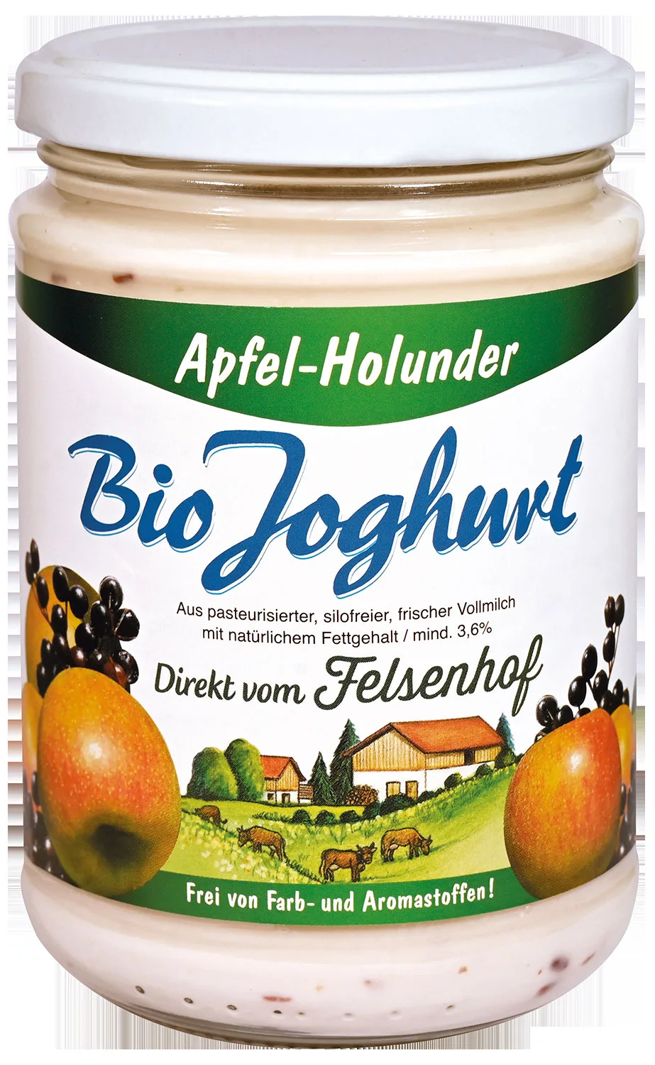 Glas Bio Joghurt Apfel-Holunder vom Felsenhof