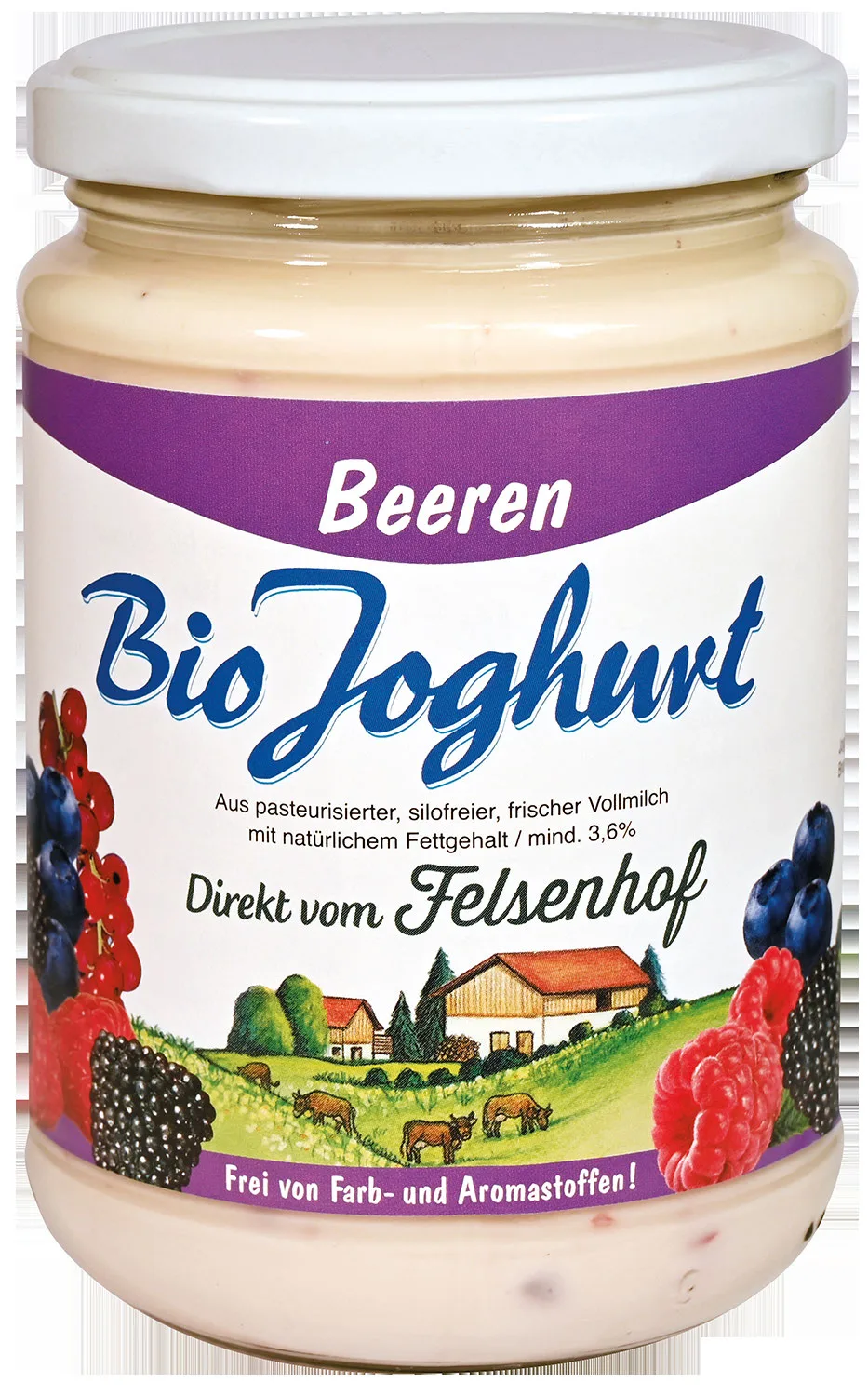 Glas Bio Joghurt Beeren vom Felsenhof