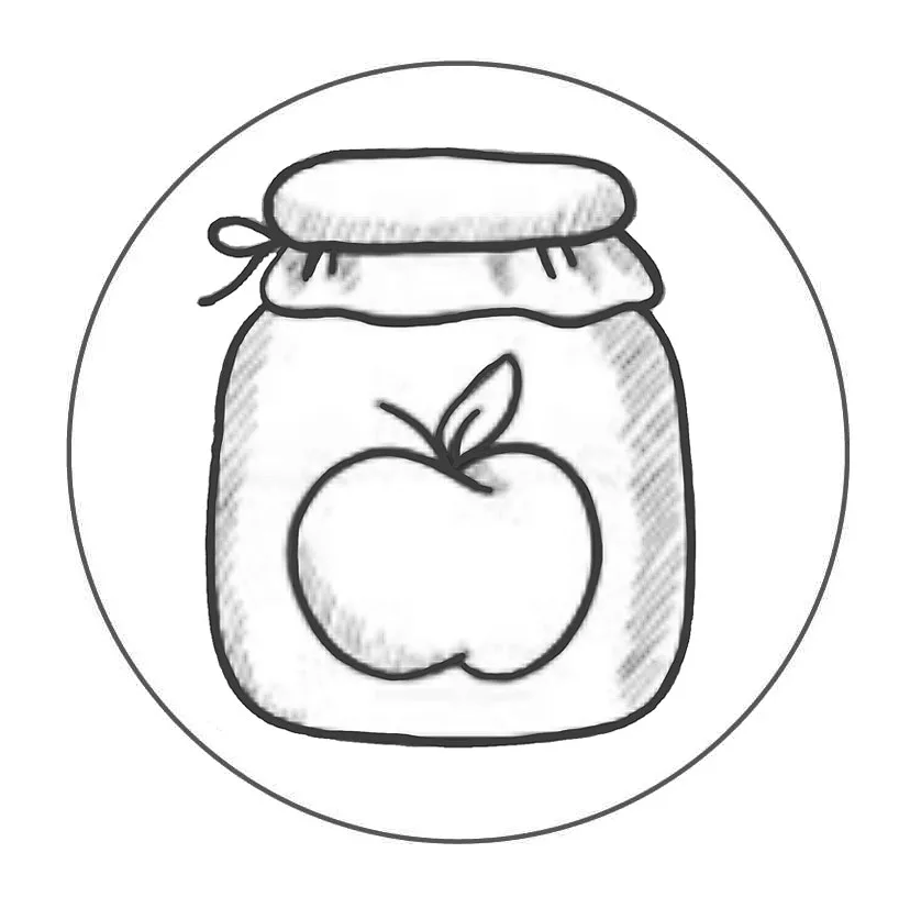 Zeichnung eines Einmachglases mit einem Apfel darin