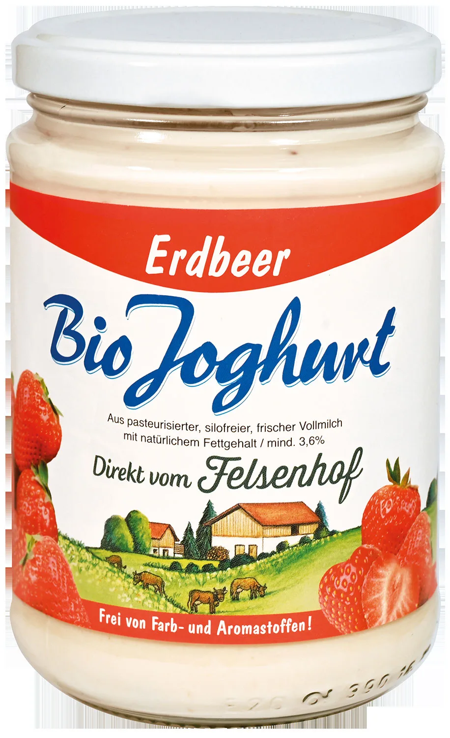 Glas Bio Joghurt Erdbeer vom Felsenhof